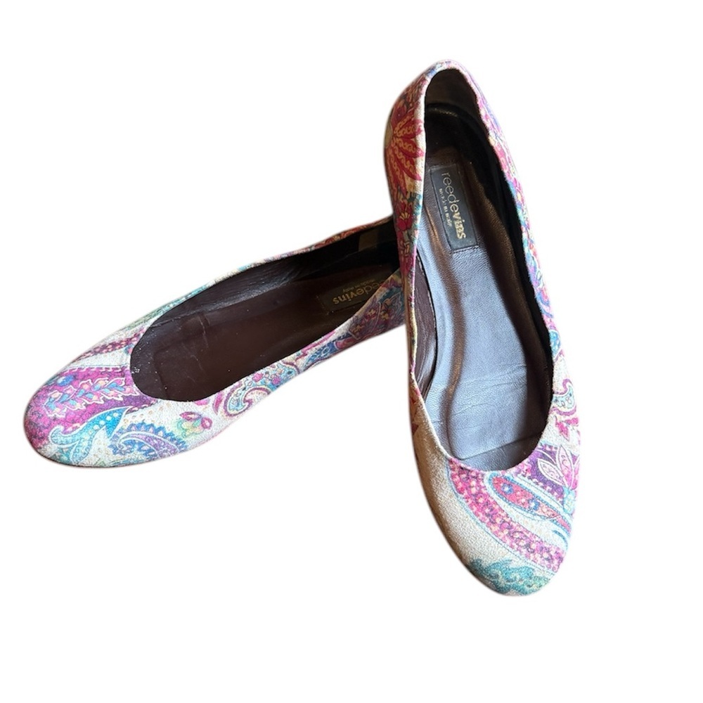 Reed Evins Multi Color Paisley Suede Leather Flats Size 10 MSRP $298